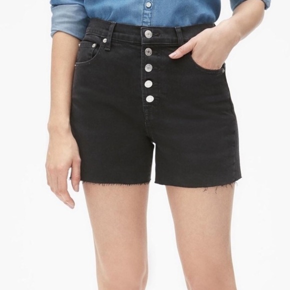Gap Black Button Fly High Rise 4 in Cuffed Denim Shorts - Picture 1 of 6